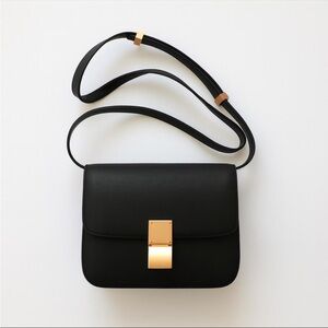 Classic Black Leather Shoulder/Crossbody Bag with Rose Gold Hardware